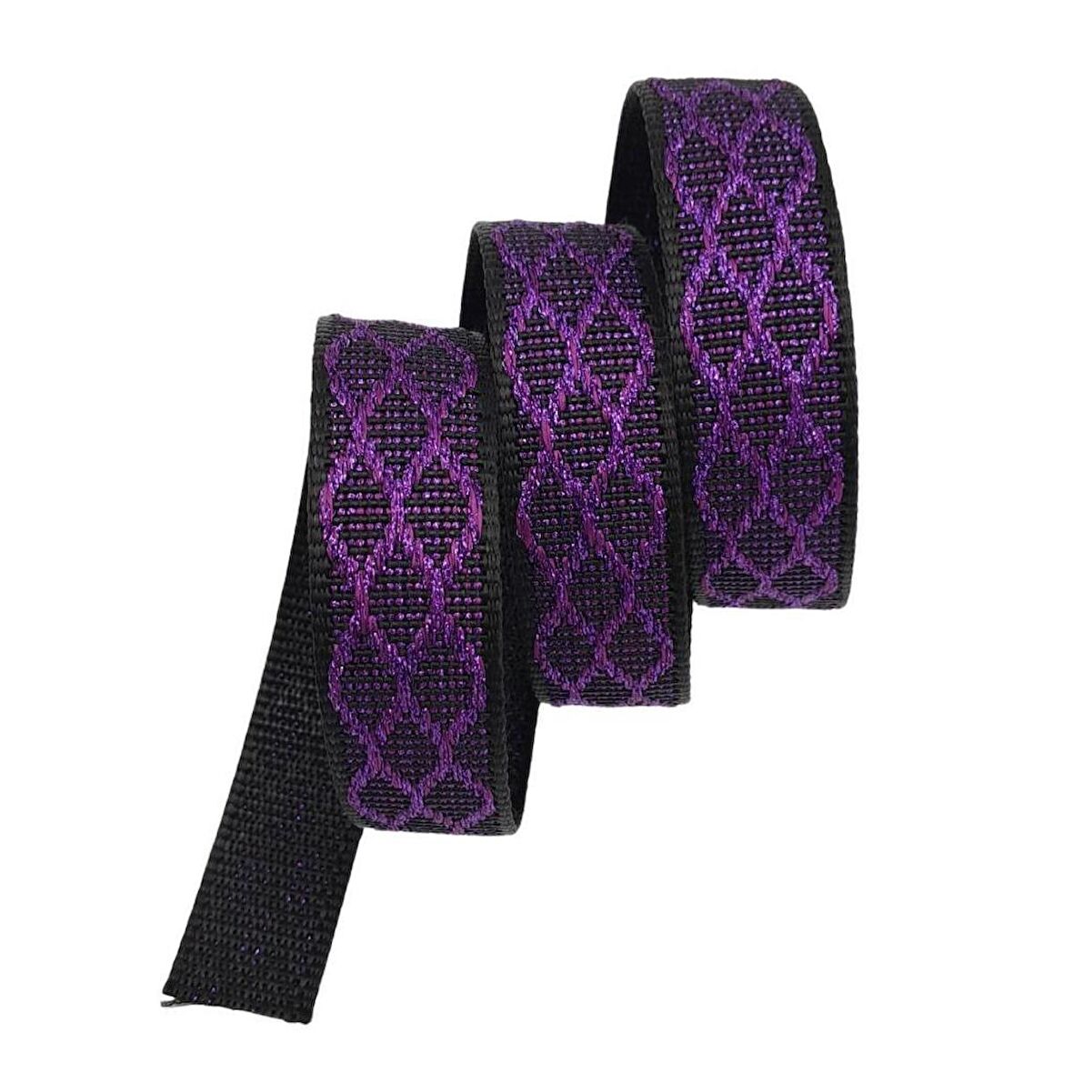 3 cm Polyester Kolon Siyah Mor Simli 1 Metre