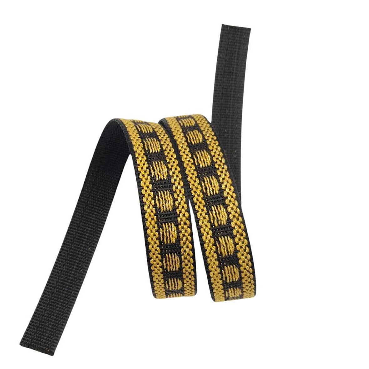 3 cm Polyester Kolon Siyah Gold Simli 1 Metre