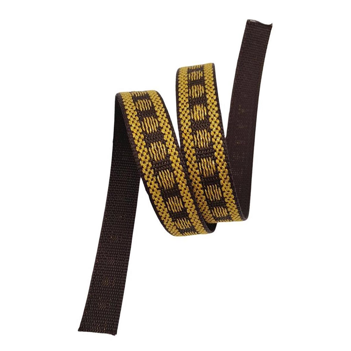 3 cm Polyester Kolon Kahverengi Gold Simli 1 Metre