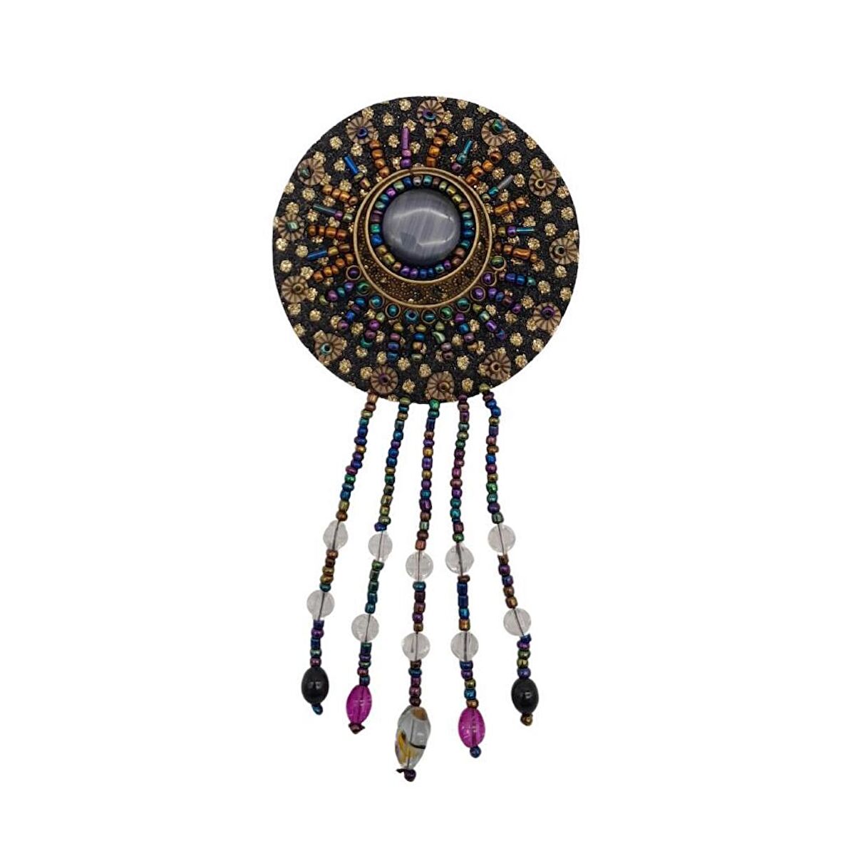 Angel Çanta Aksesuar Boncuk İşlemeli Derili Yuvarlak Model Otantik Süs 1 Adet