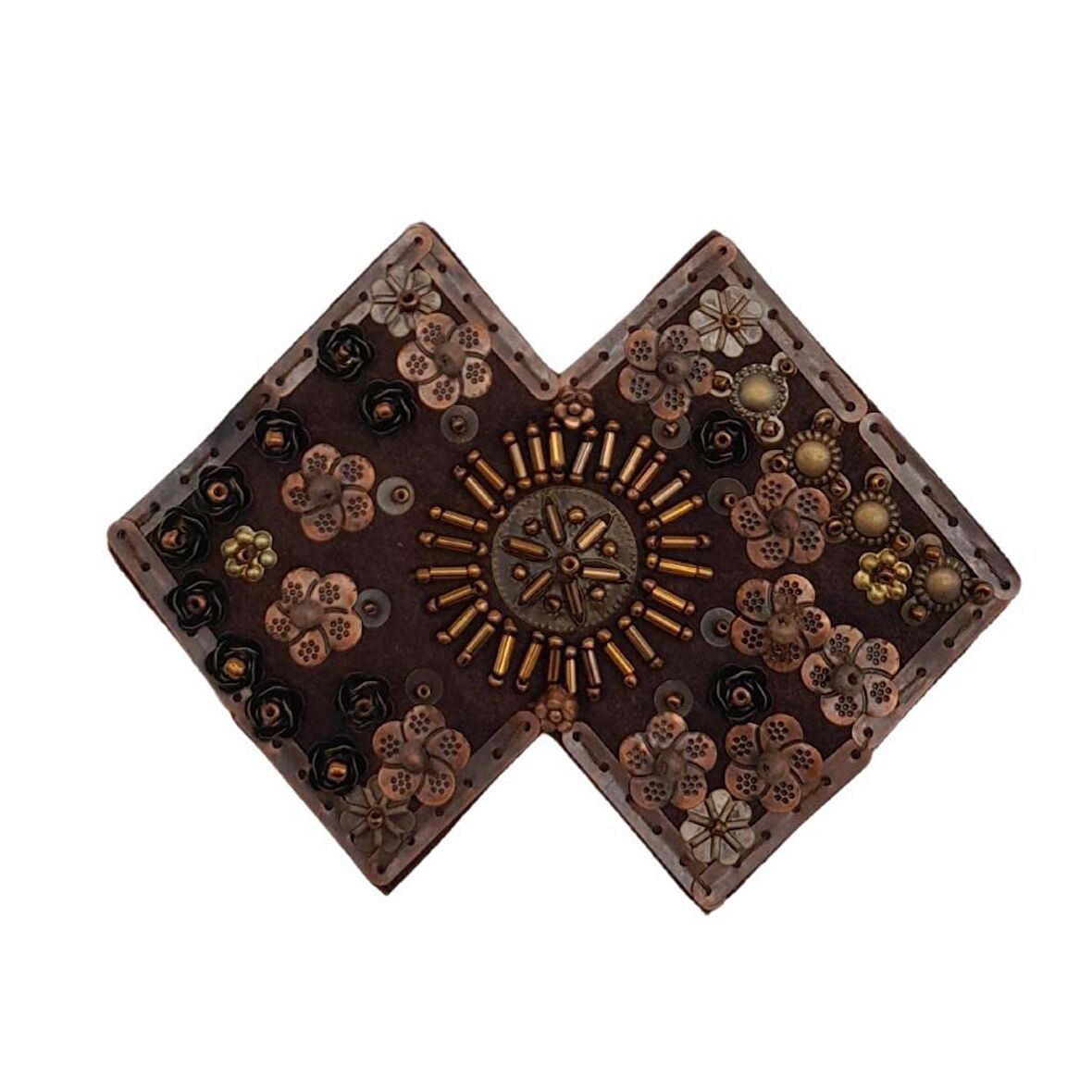 Angel Çanta Aksesuar Boncuk İşlemeli Derili Çift Kare Model Otantik Süs 1 Adet