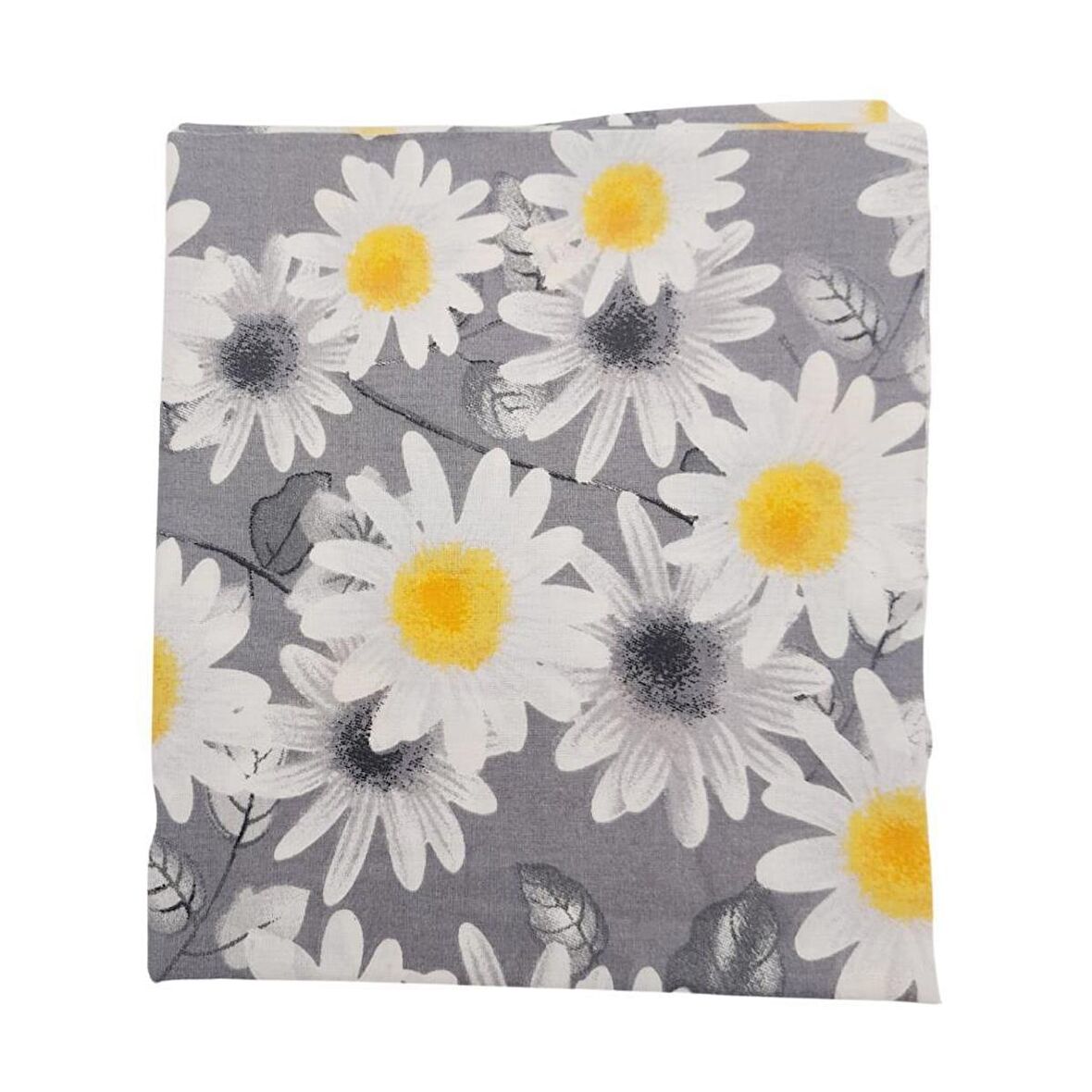 80x35 cm Pamuklu Astarlık Kumaş Beyaz Papatyalı Gri Renk No:35