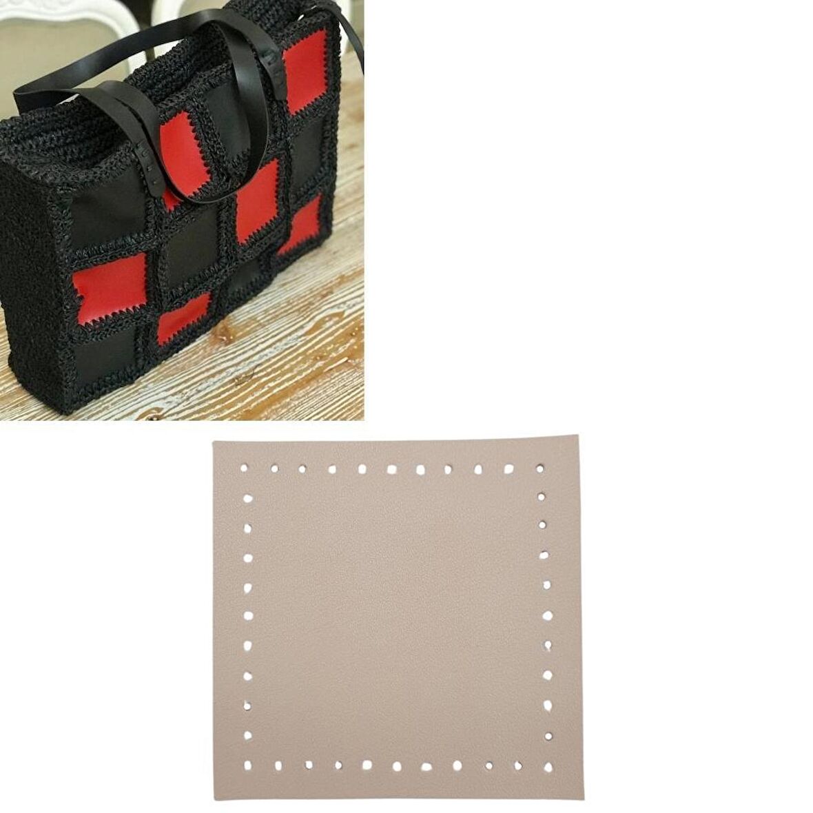 10x10 cm Kare Suni Deri Bej Renk 1 Adet