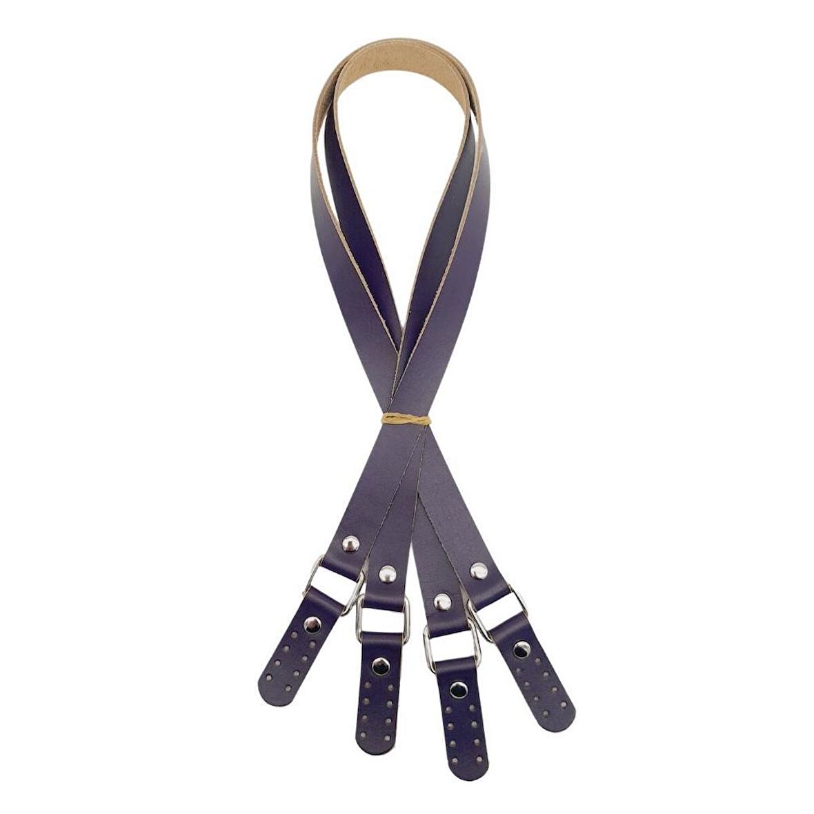 Karedört Model Gerçek Deri Mor Renk Çanta Sapı Gümüş Metal