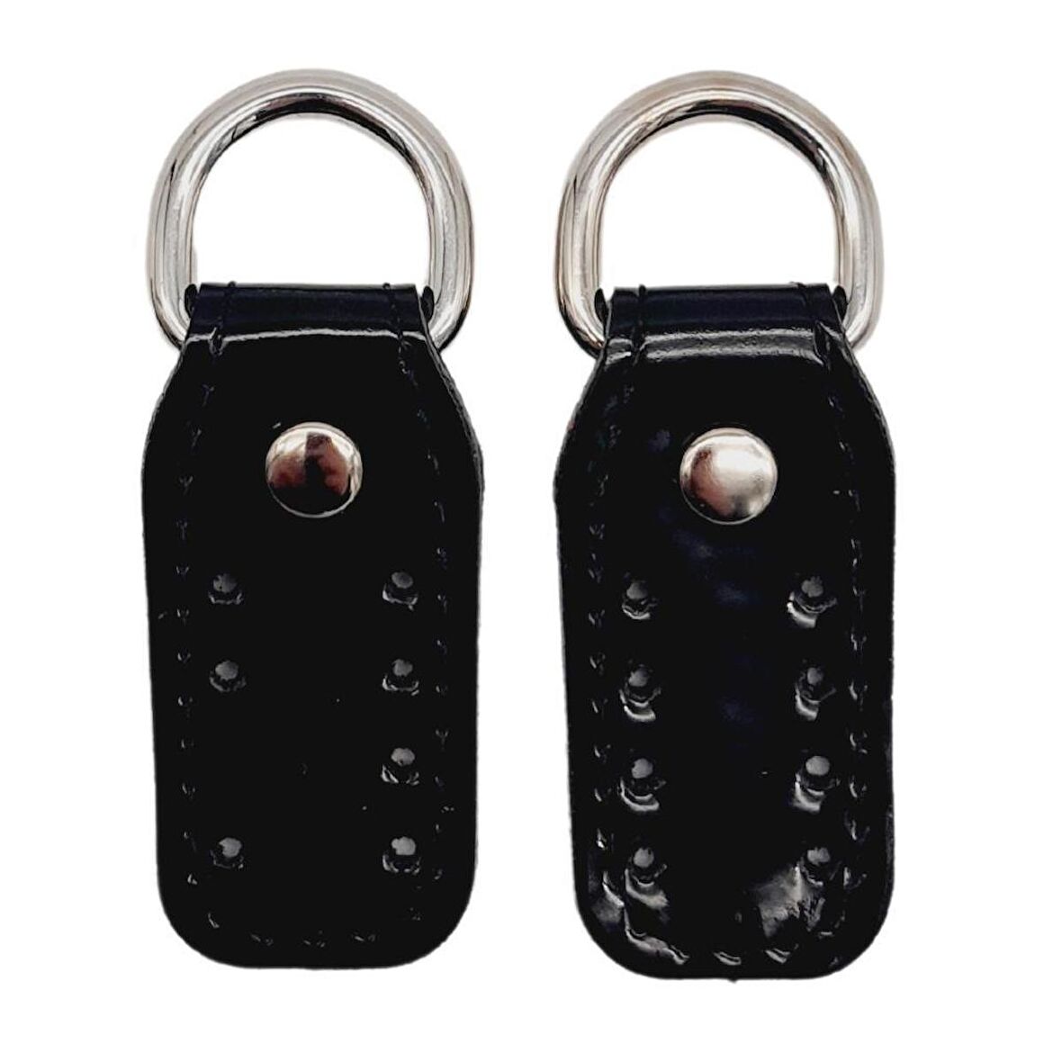 Çift Kat Dikişli Rugan Deri Siyah Renk Sapucu Böce Gümüş Metalli