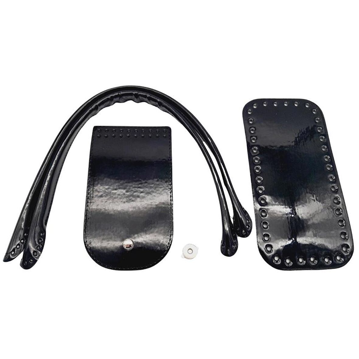 Pelikan Çanta Saplı Parlak Rugan Deri Çanta Seti Siyah Renk