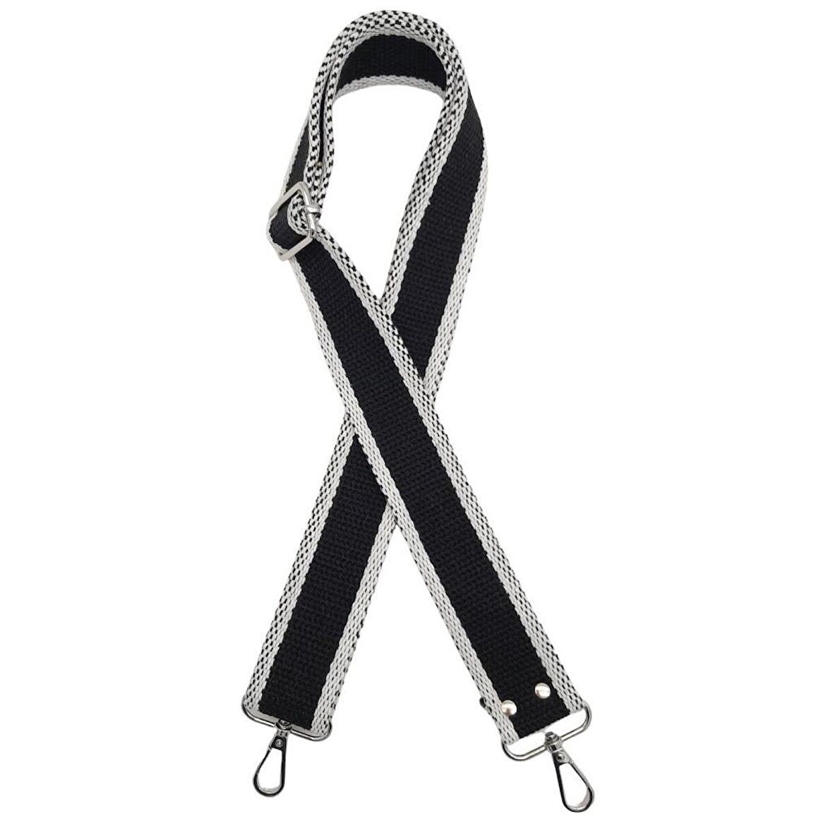 Pamuklu Kolon 120x4 cm Siyah Beyaz Renk Gümüş Metalli