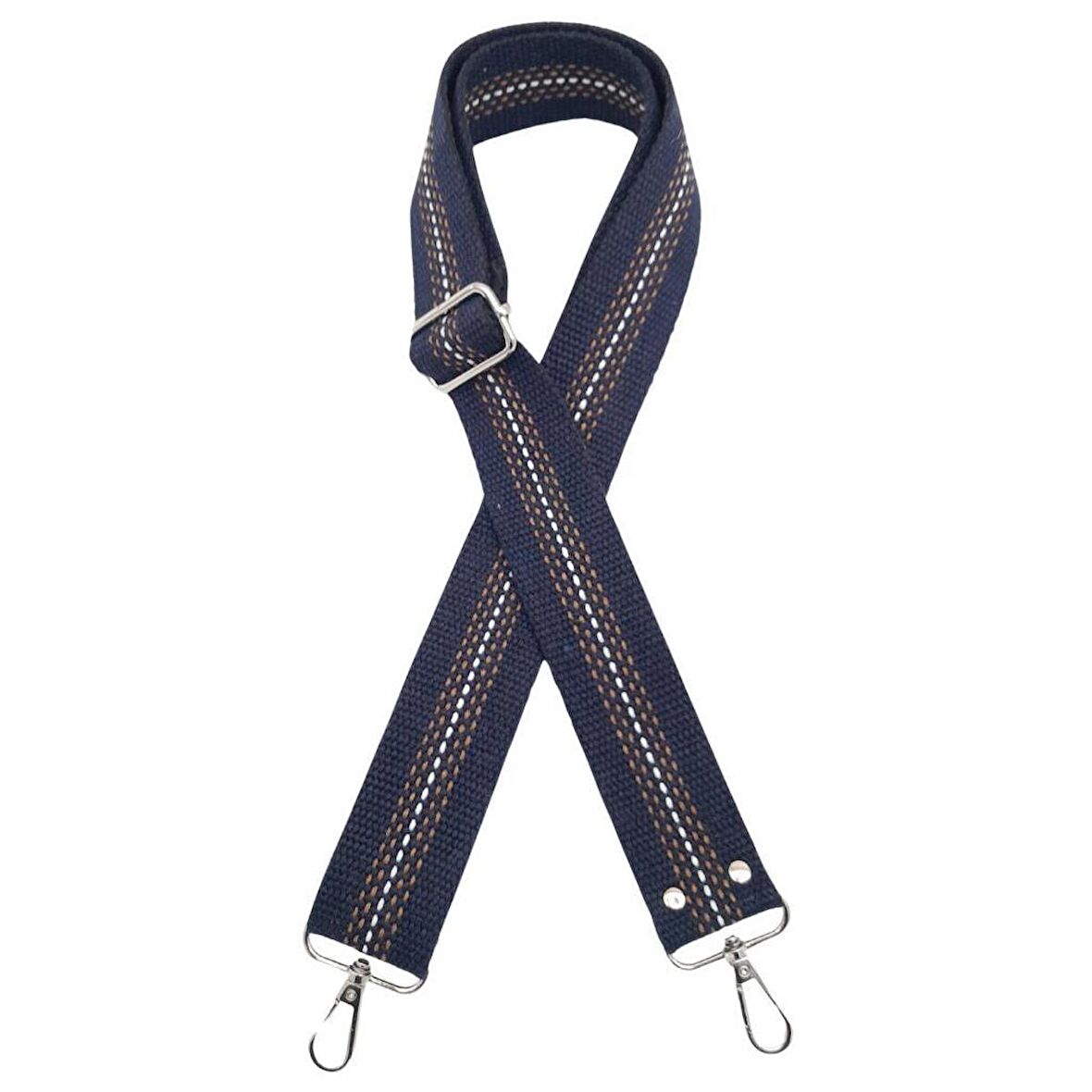 Pamuklu Kolon 120x4 cm Lacivert Renk Kahve Beyaz Çizgili Gümüş Metalli