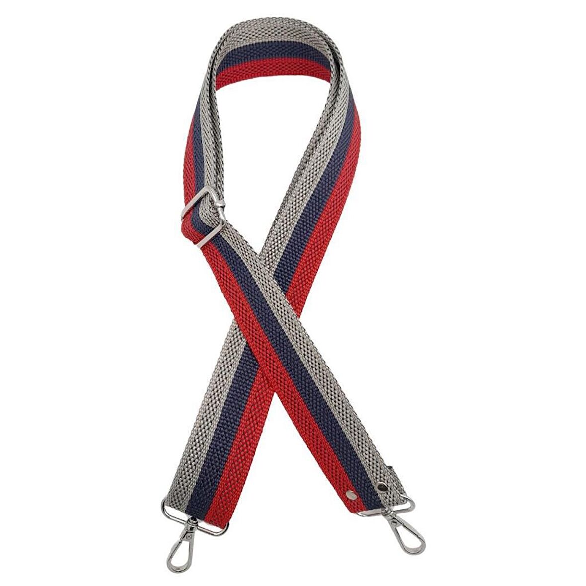 120x4 cm Polyester Kolon Çanta Sapı Kırmızı Lacivert Gri Renk Gümüş Metalli