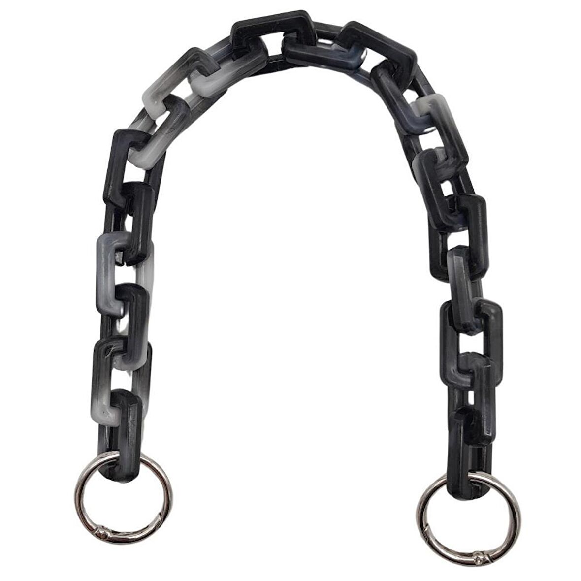 42 cm Akrilik Görünümlü Plastik Dikdörtgen Halkalı Zincir Gri Siyah Renk Gümüş Metalli