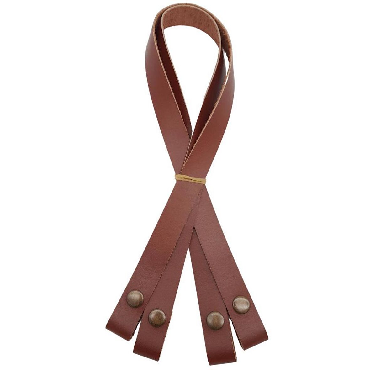 Gerçek Deri Çıtçıtlı Çanta Sapı Kızıl Kahve Renk Antik Metalli