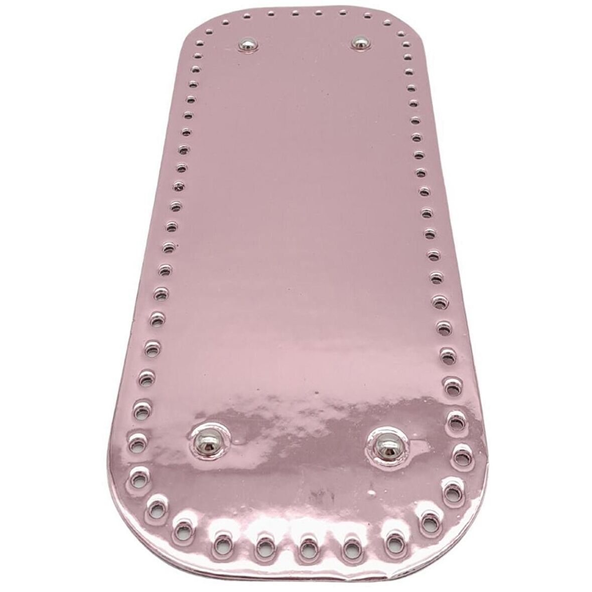 Parlak Rugan Deri 32x12 cm Dikdörtgen Çanta Tabanı Pudra Renk Gümüş Metalli