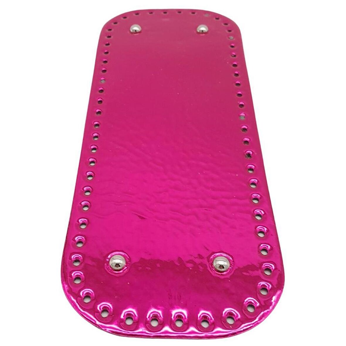 Parlak Rugan Deri 32x12 cm Dikdörtgen Çanta Tabanı Fuşya Renk Gümüş Metalli