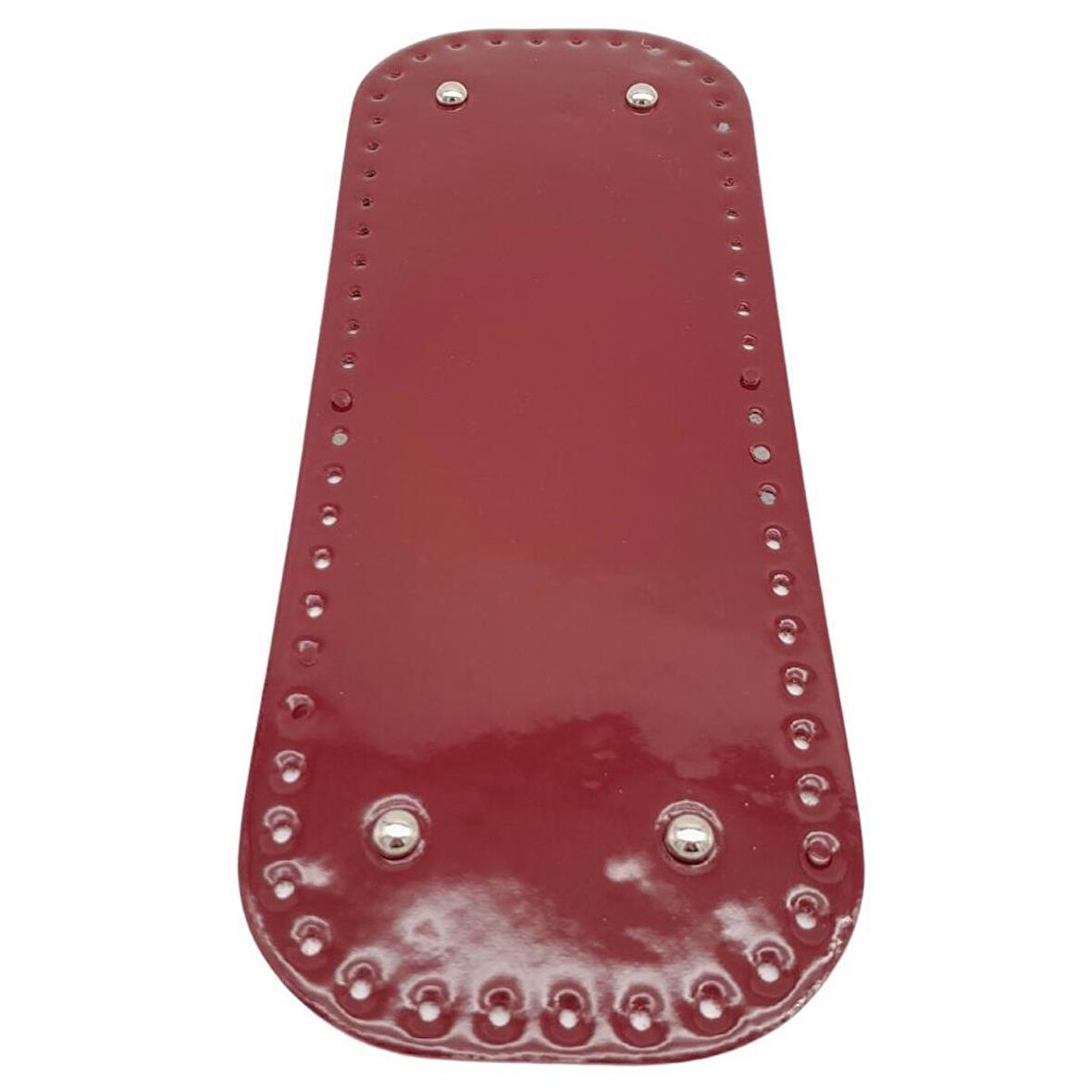 Parlak Rugan Deri 32x12 cm Dikdörtgen Çanta Tabanı Bordo Renk Gümüş Metalli