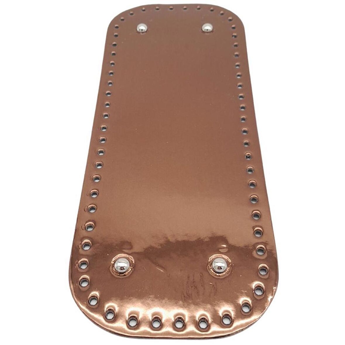 Parlak Rugan Deri 32x12 cm Dikdörtgen Çanta Tabanı Bakır Renk Gümüş Metalli