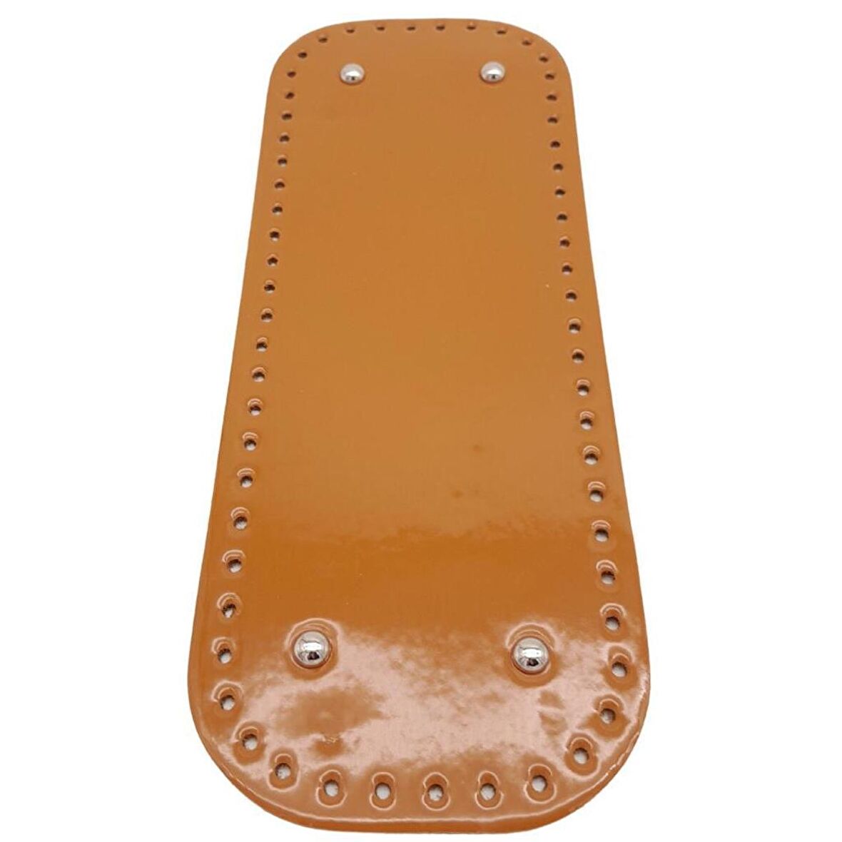 Parlak Rugan Deri 32x12 cm Dikdörtgen Çanta Tabanı Açık Taba Renk Gümüş Metalli