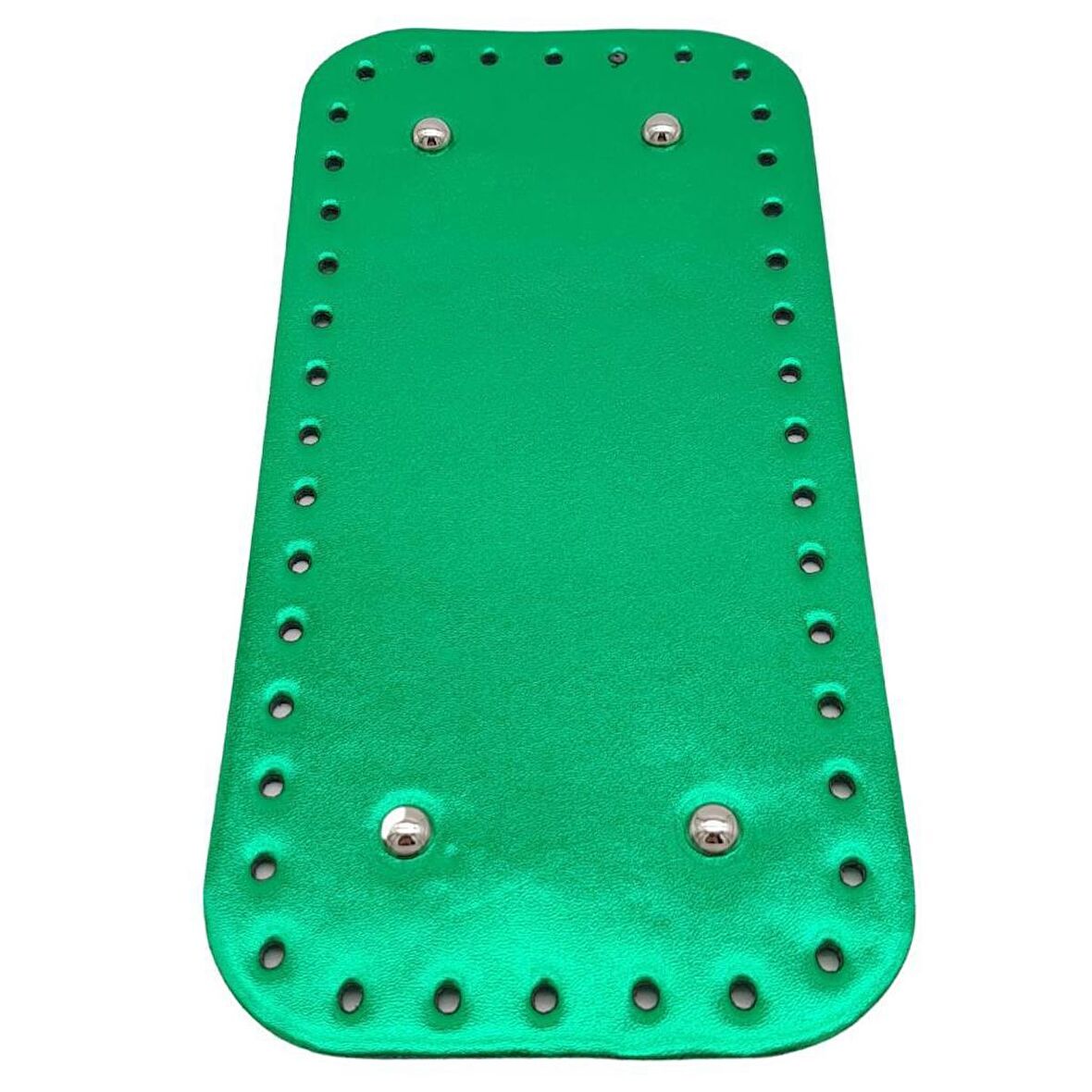 Parlak Rugan Deri 25x12 cm Dikdörtgen Çanta Tabanı Yeşil Renk Gümüş Metalli