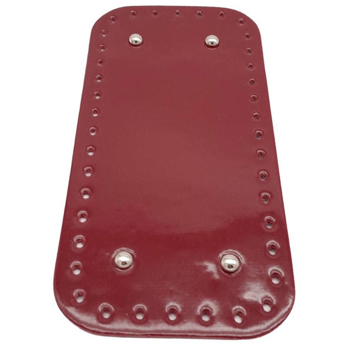 Parlak Rugan Deri 25x12 cm Dikdörtgen Çanta Tabanı Bordo Renk Gümüş Metalli
