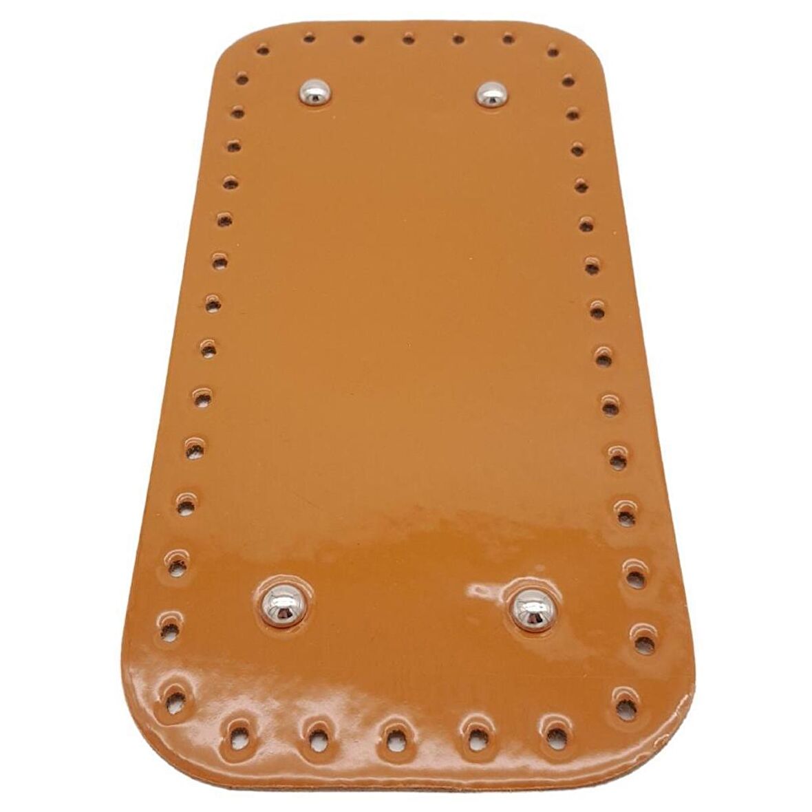 Parlak Rugan Deri 25x12 cm Dikdörtgen Çanta Tabanı Açık Taba Renk Gümüş Metalli