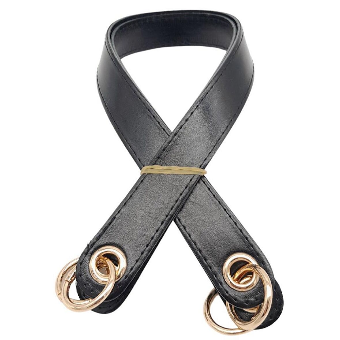 Parlak Rugan Deri Kuş Gözlü Çift Çanta Sapı Siyah Renk Light Gold Metalli