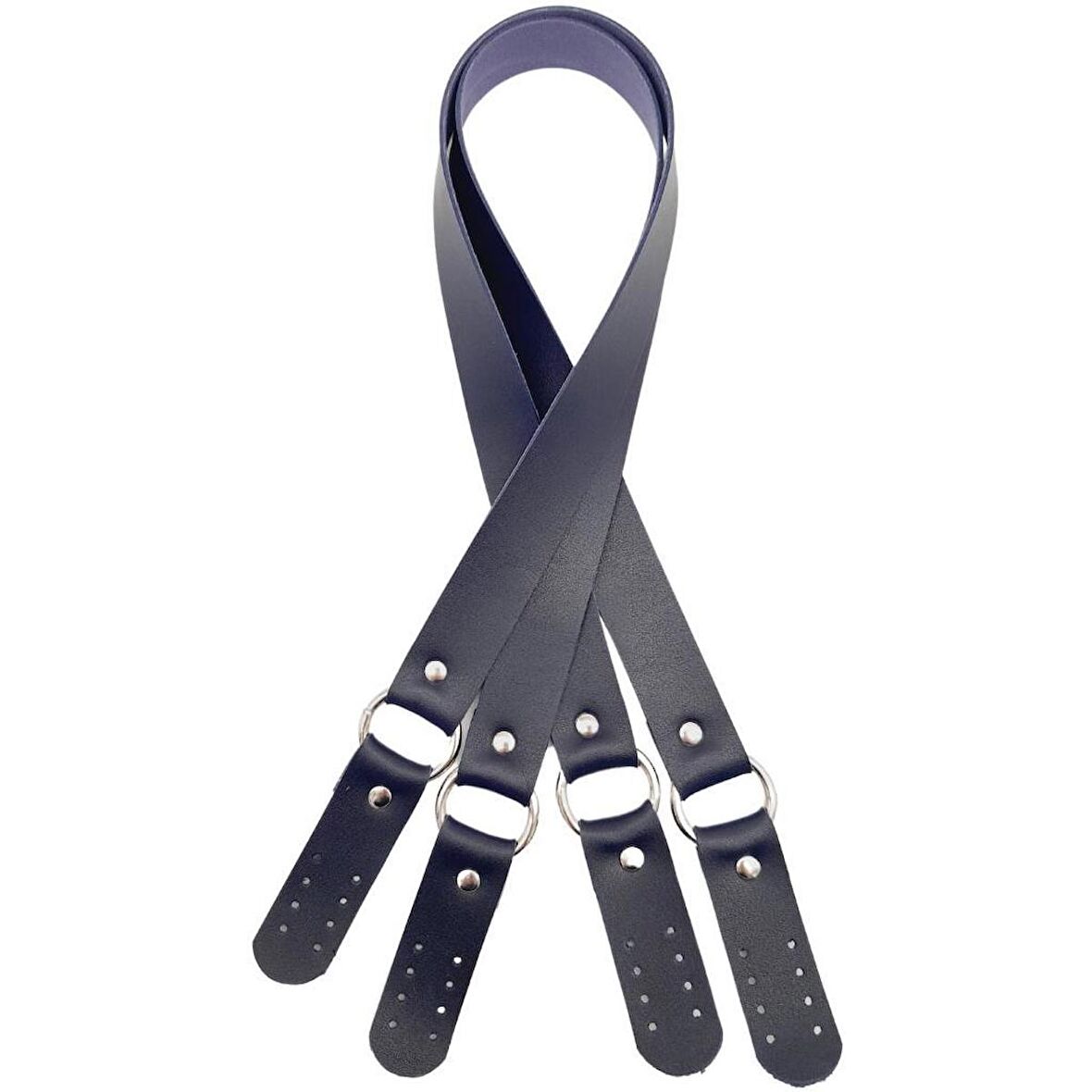 Haledört Model Suni Deri Çift Sap Lacivert Renk Gümüş Metalli