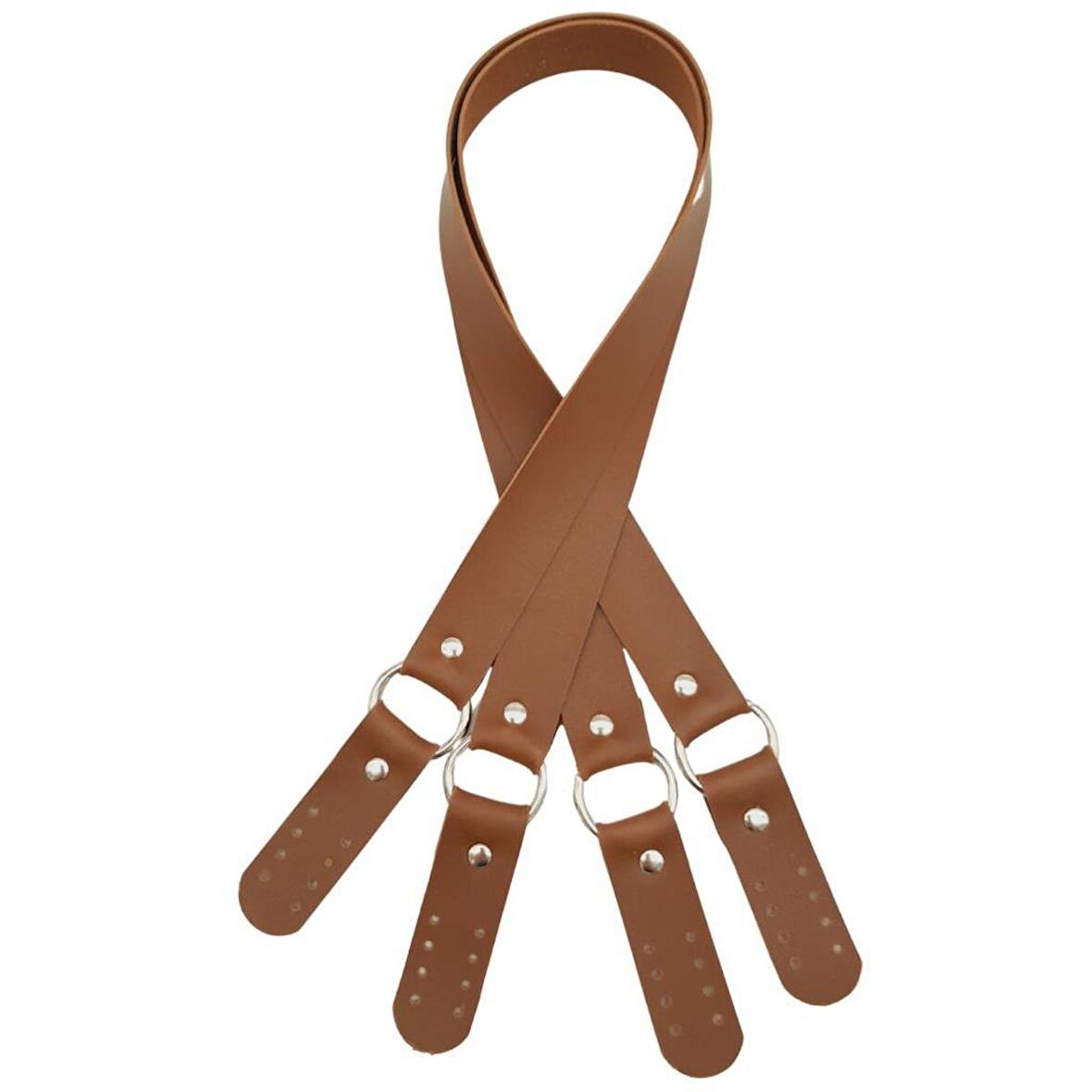 Haledört Model Suni Deri Çift Sap Taba Renk Gümüş Metalli