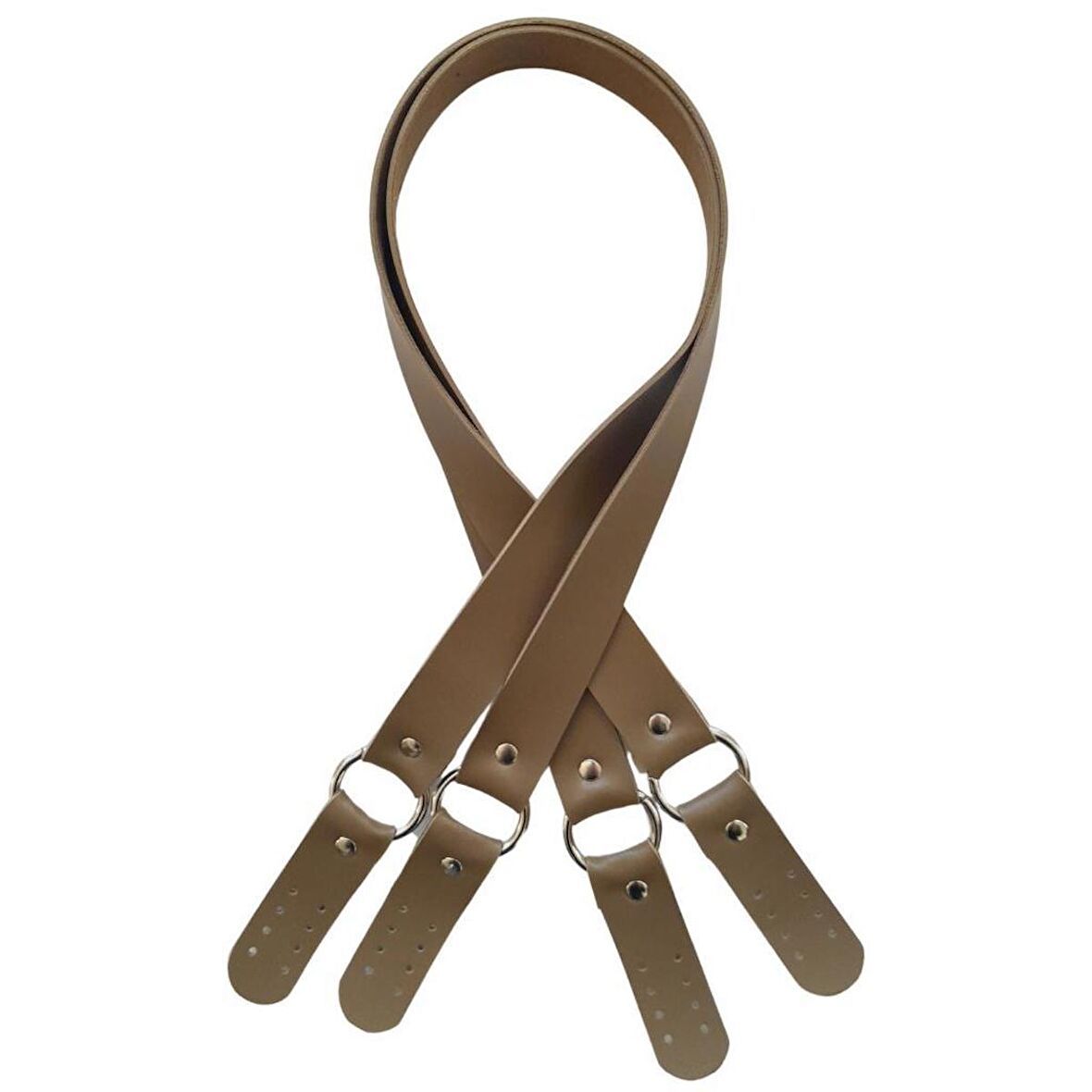 Haledört Model Suni Deri Çift Sap Vizon Renk Gümüş Metalli