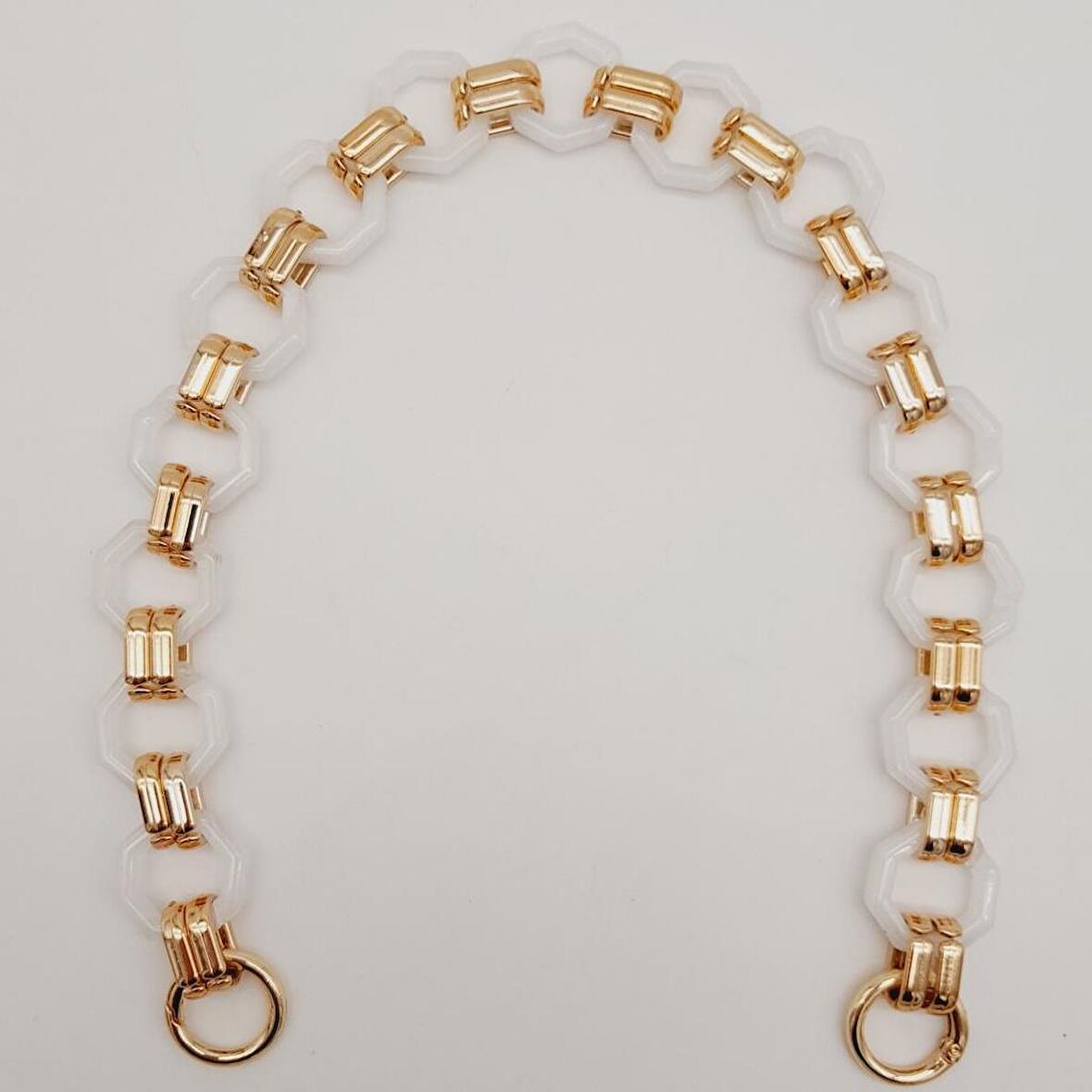 48 cm Sekizgen Akrilik Çanta Sapı Zinciri Beyaz Renk Light Gold Metal
