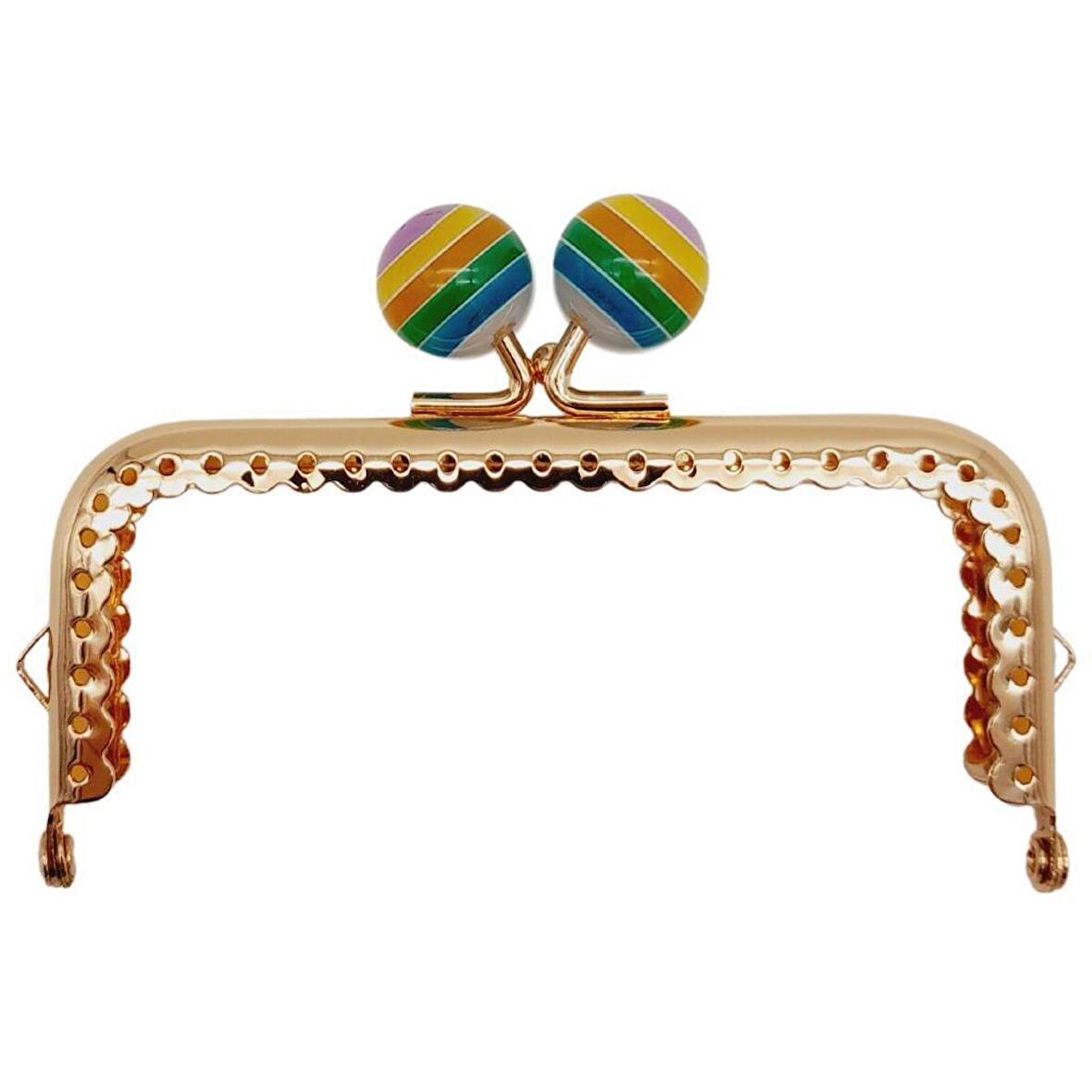 10.5 cm Renkli Şeker Başlıklı Dikdörtgen Cüzdan Çanta Klipsi Bursu Light Gold Metal