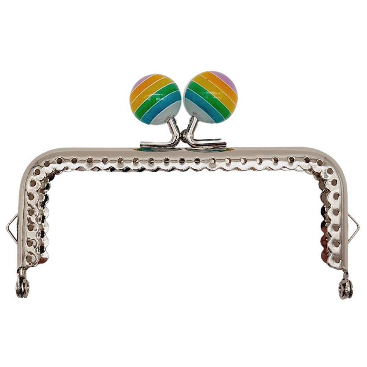 10.5 cm Renkli Şeker Başlıklı Dikdörtgen Cüzdan Çanta Klipsi Bursu Gümüş Metal