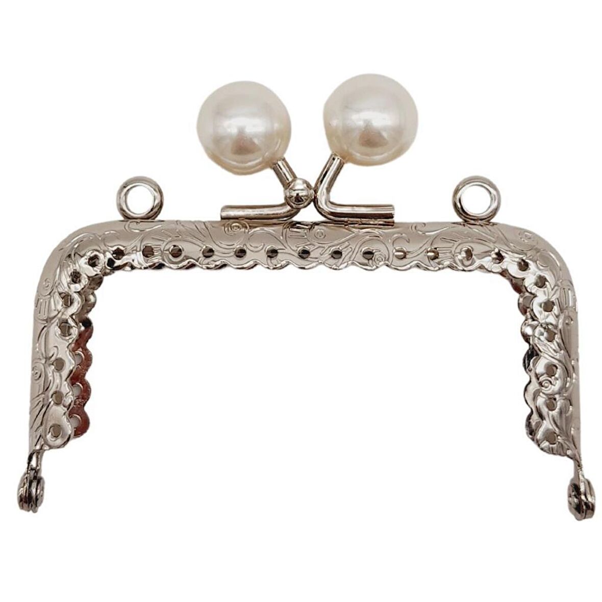 8.5 cm İncili Dikdörtgen Cüzdan Çanta Klipsi Bursu Gümüş Metalli