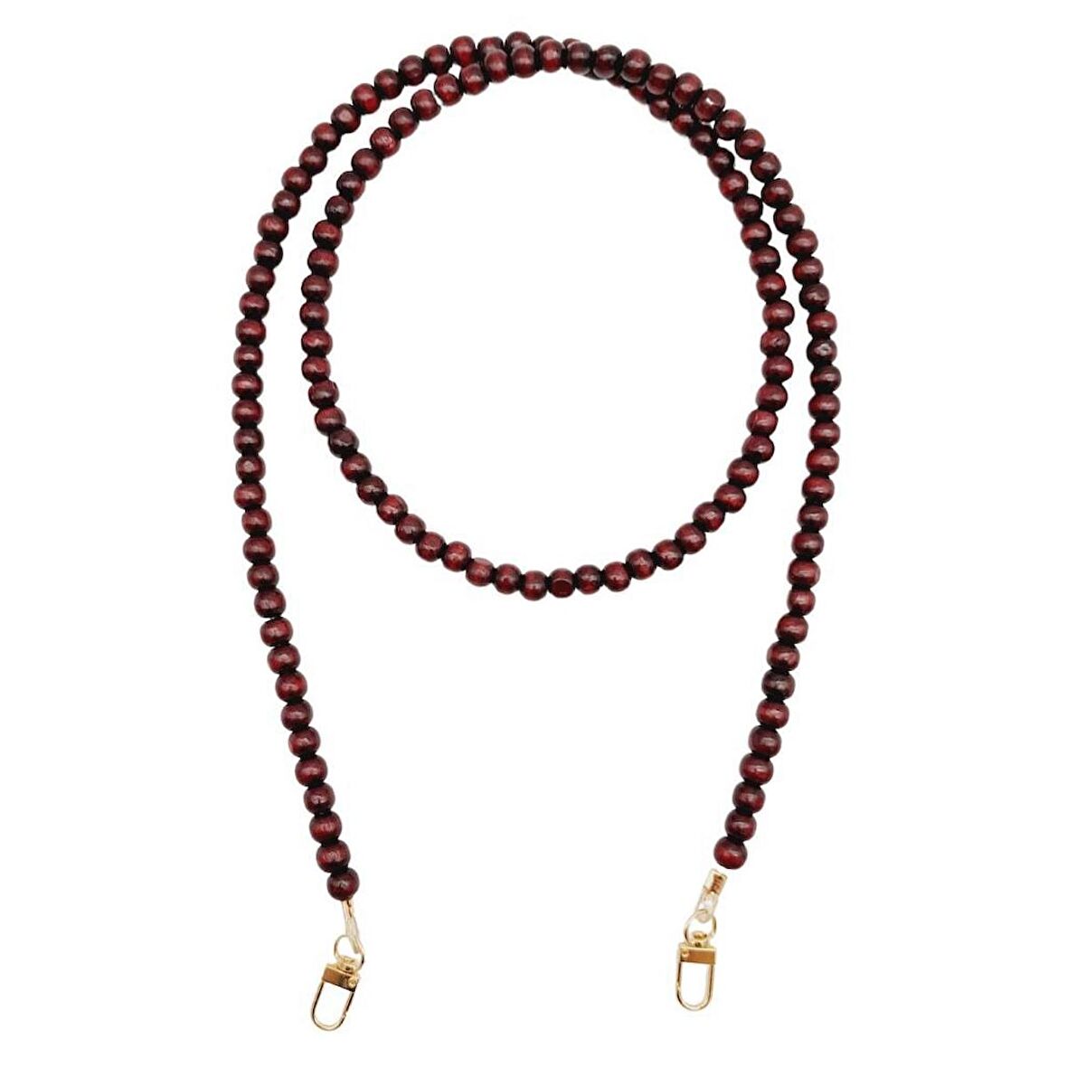 120 cm Kızıl Kahve Renk 8 mm Ahşap Boncuklu Çanta Sapı Light Gold Metalli