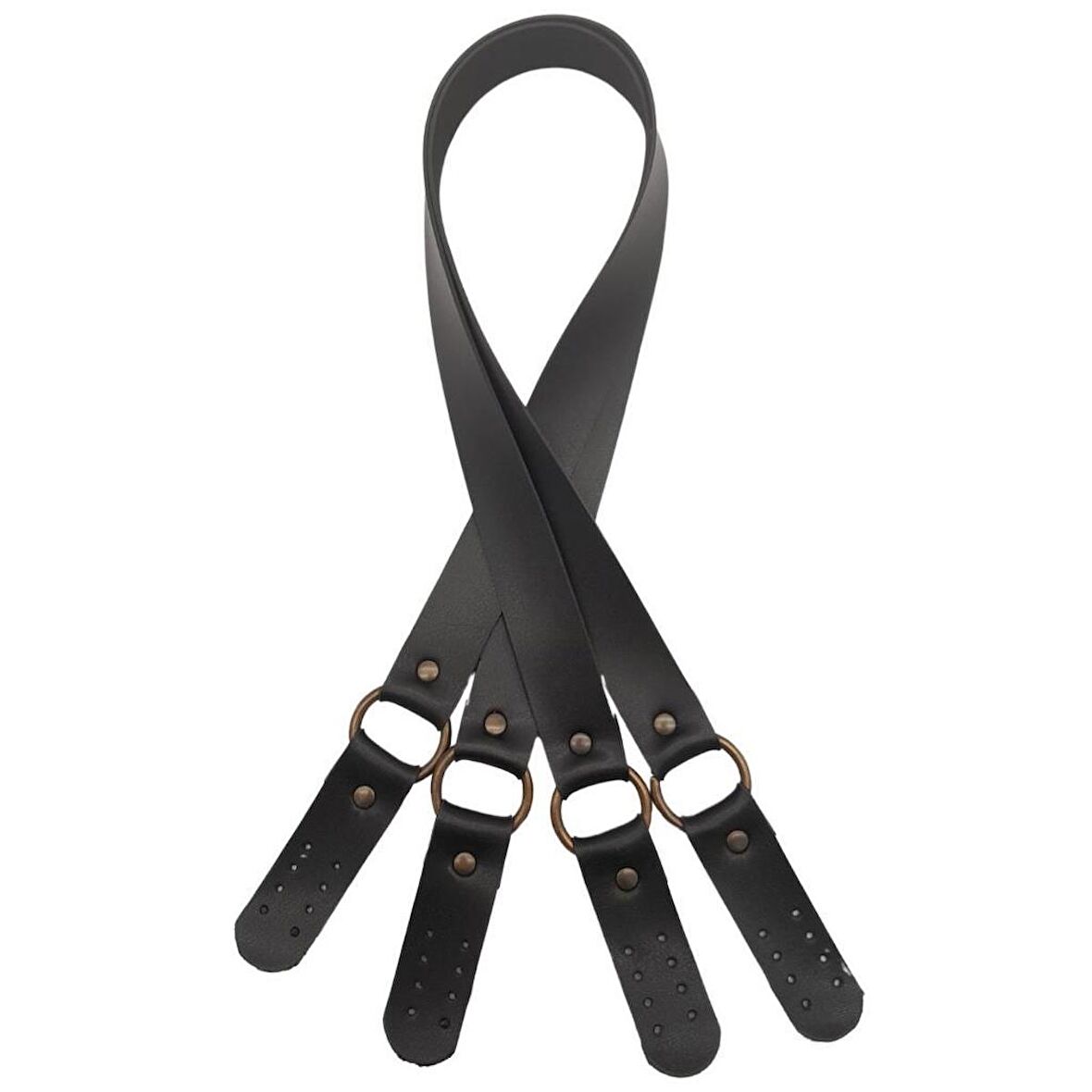 Haledört Model Suni Deri Çift Sap Siyah Renk Antik Metalli