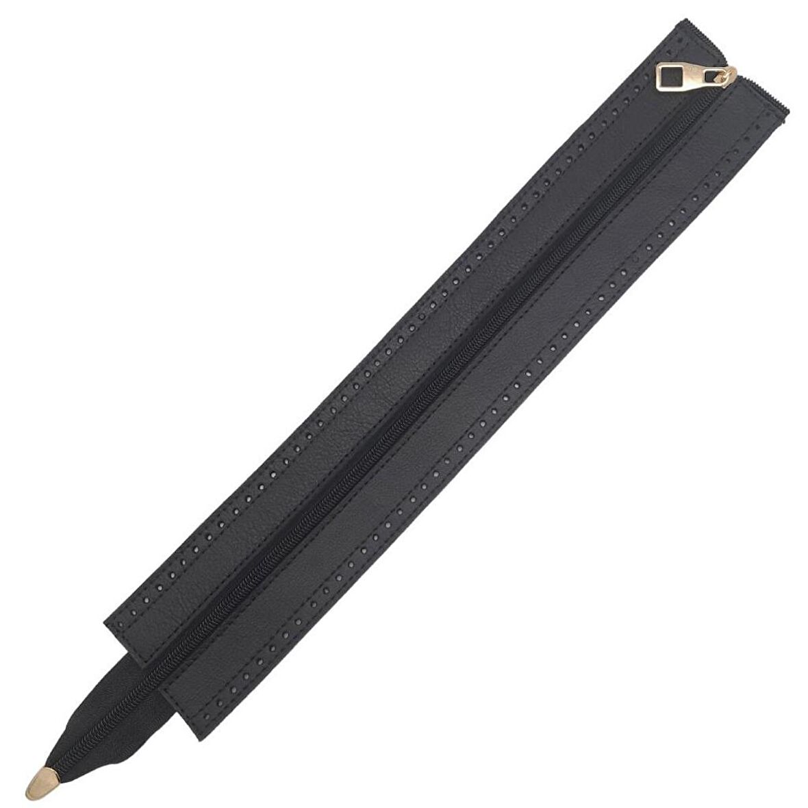 Gerçek Derili 40 cm Siyah Renk Fermuar Light Gold Metalli