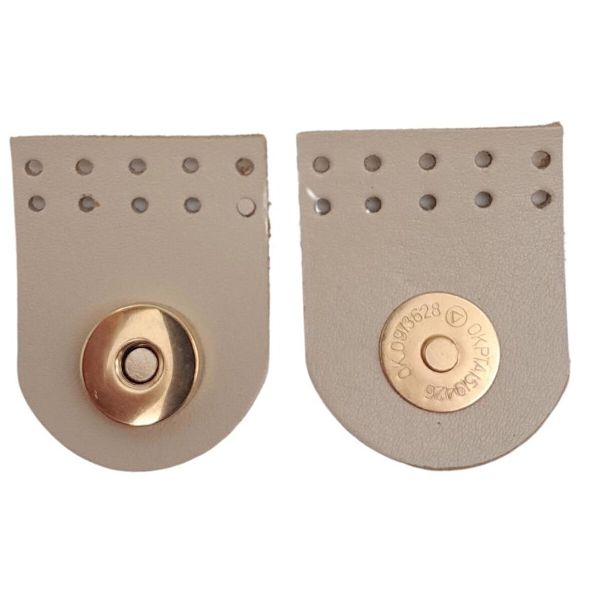 Gerçek Derili Tek Dikim Mıknatıslı Çıtçıt Bej Renk Light Gold Metalli