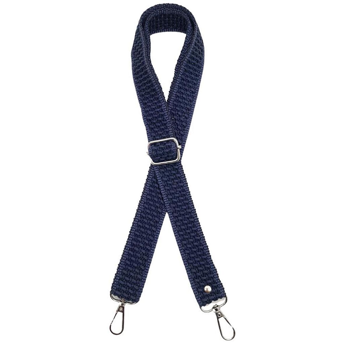 120x3 cm Polyester Kolon Çanta Sapı Lacivert Renk Gümüş Metalli