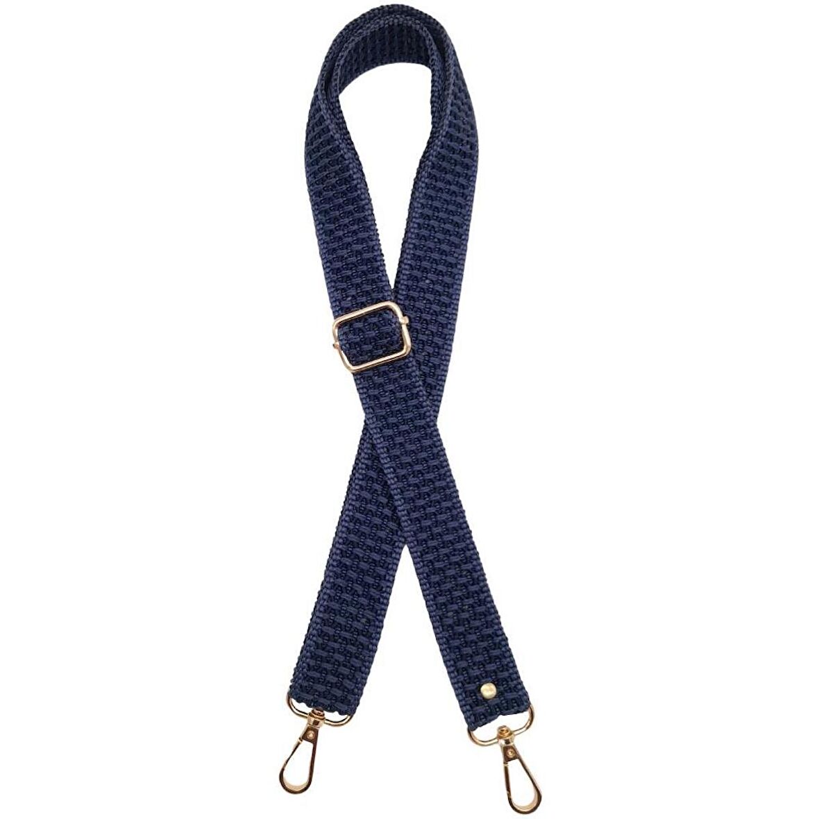 120x3 cm Polyester Kolon Çanta Sapı Lacivert Renk Light Gold Metalli