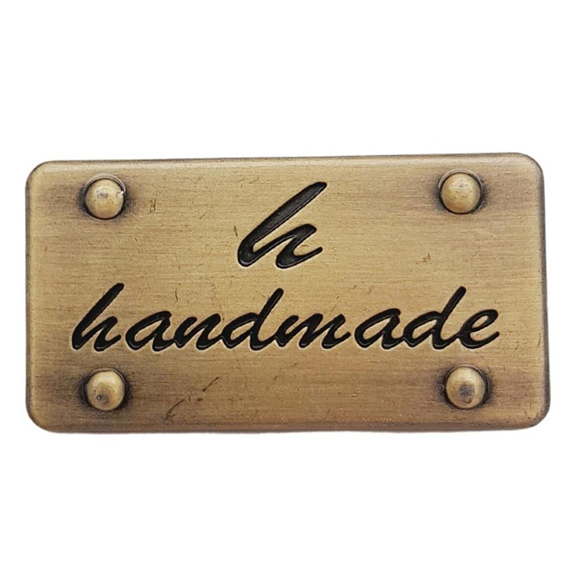Handmade Yazılı Metal Etiket 3.7x2 cm Plaka Süs Antik Renk