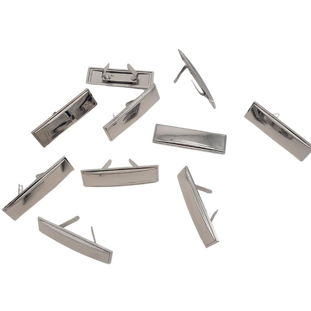 4.8x1.4 cm Metal Etiket Plaka Süs Gümüş Renk 10 Adet