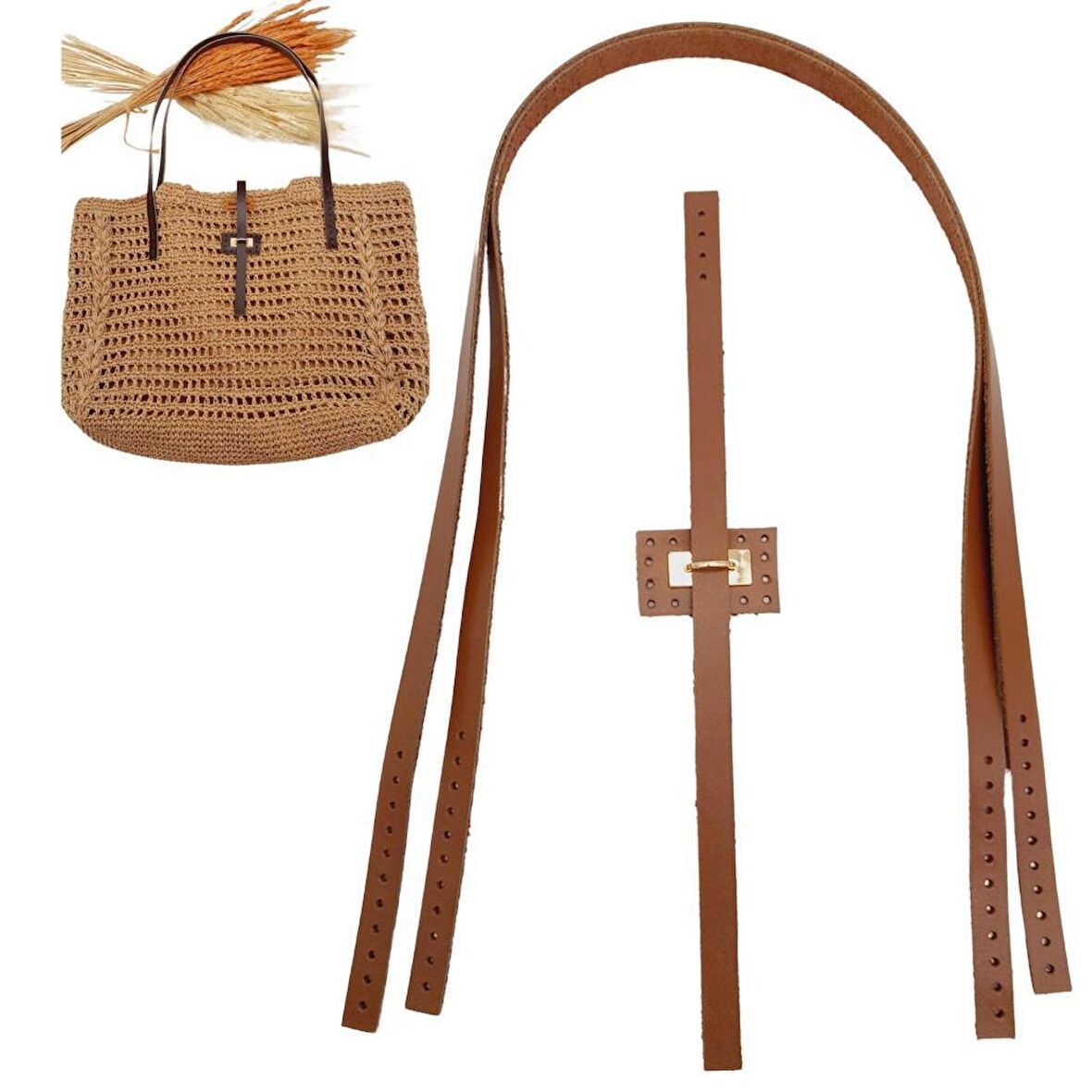 Gerçek Deri Köprü Kilitli Çanta Seti Sütlü Kahve Renk Light Gold Metalli