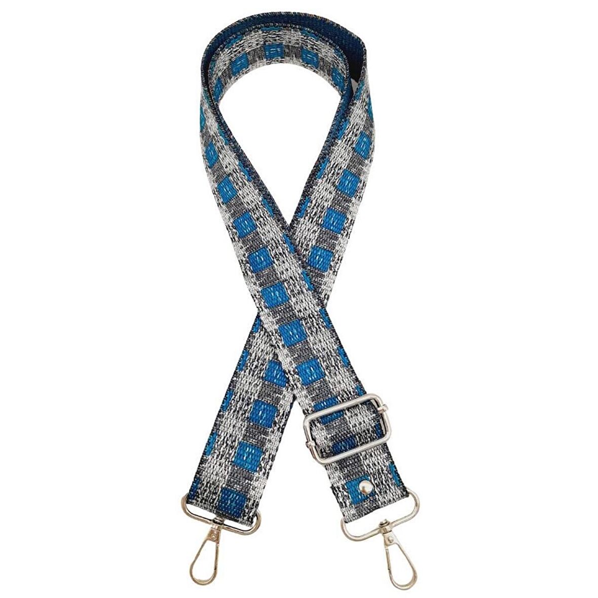 120x4 cm Polyester Kolon Çanta Sapı Gri Turkuaz Renk Gümüş Metalli