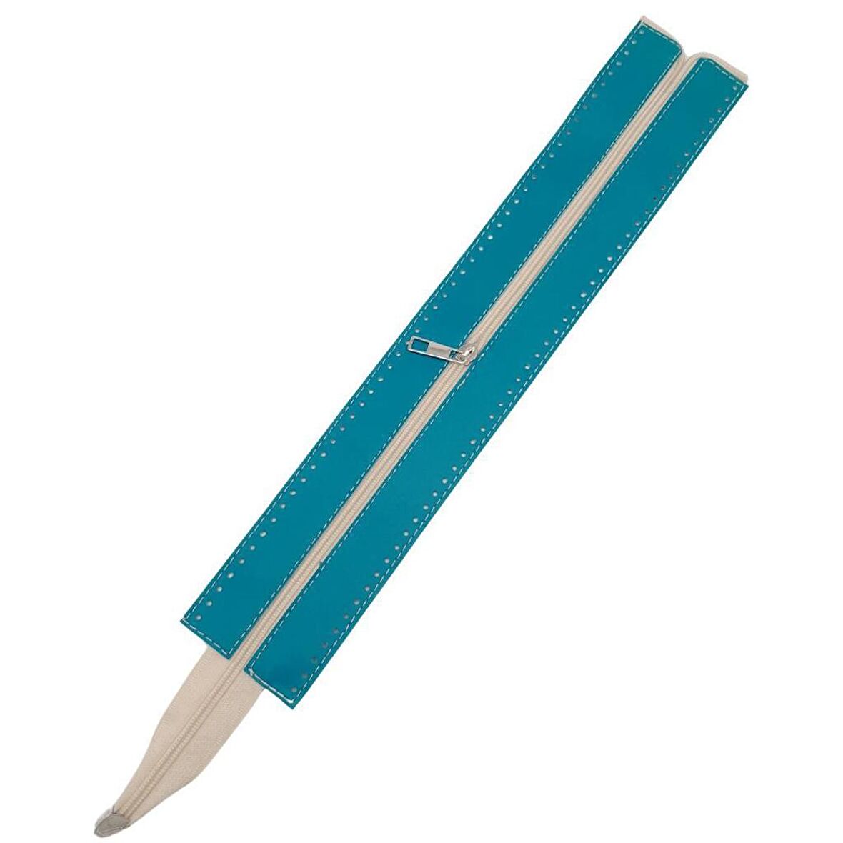 40 cm Derili Fermuar Turkuaz Renk Gümüş Metalli