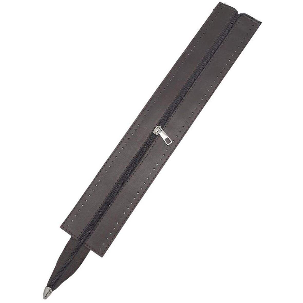 40 cm Derili Fermuar Koyu Kahverengi Gümüş Metalli