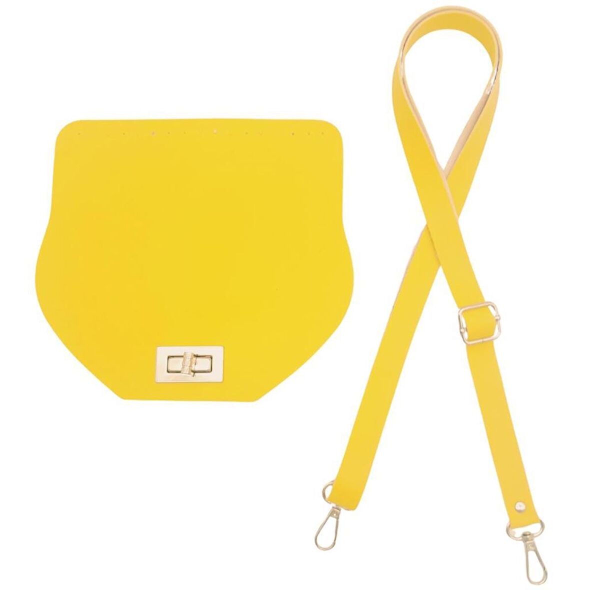 Suni Deri 21x19 cm Kapaklı ve Ayarlı Saplı Çanta Seti Sarı Renk Gümüş Metalli