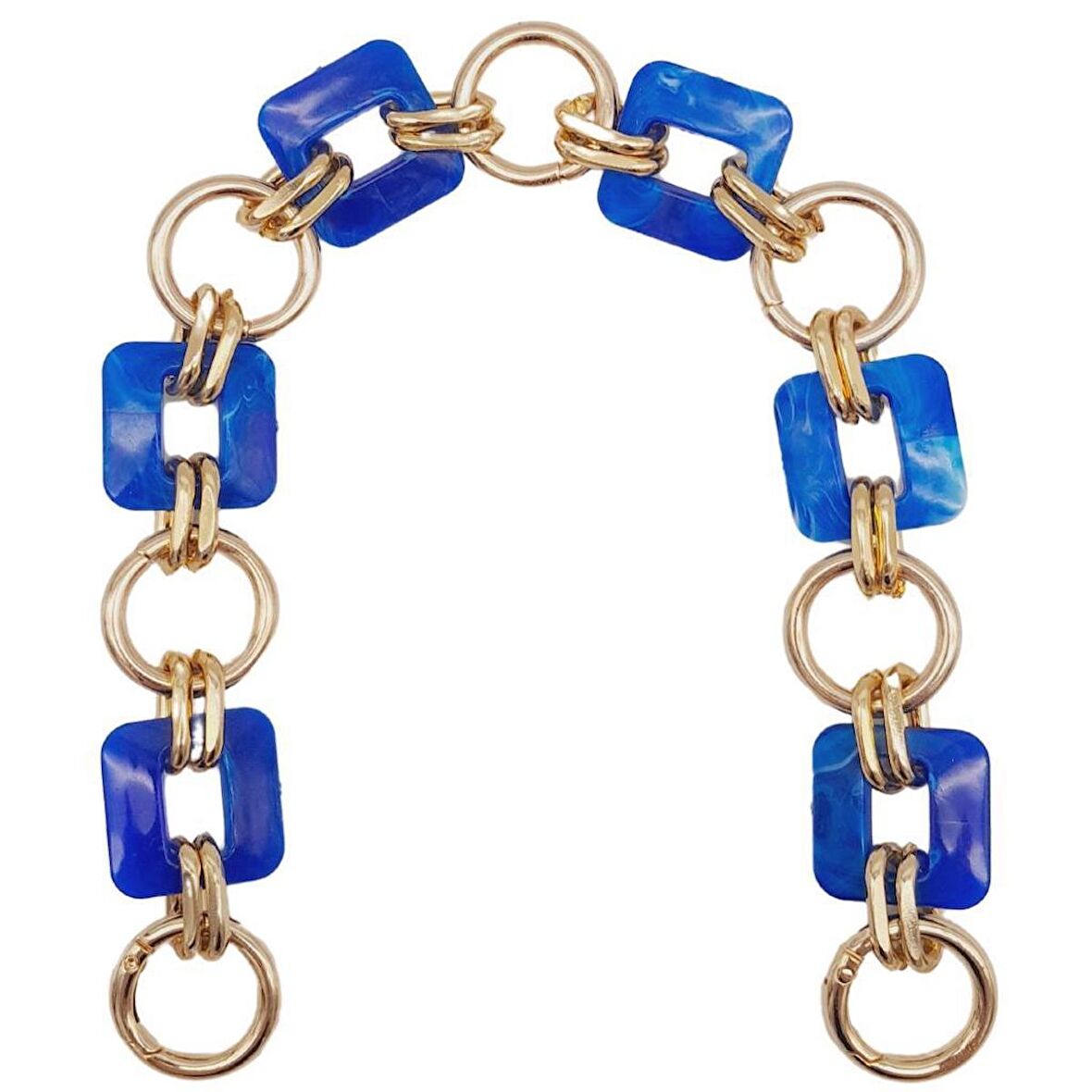 40 cm Kare Akrilik Yaylı Halkalı Çanta Zinciri Mavi Renk Light Gold Metalli