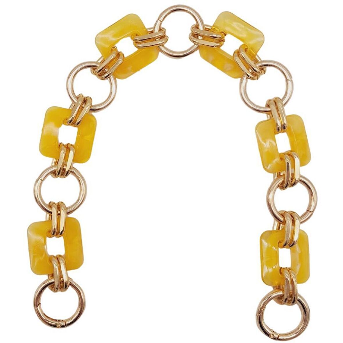 40 cm Kare Akrilik Yaylı Halkalı Çanta Zinciri Sarı Renk Light Gold Metalli