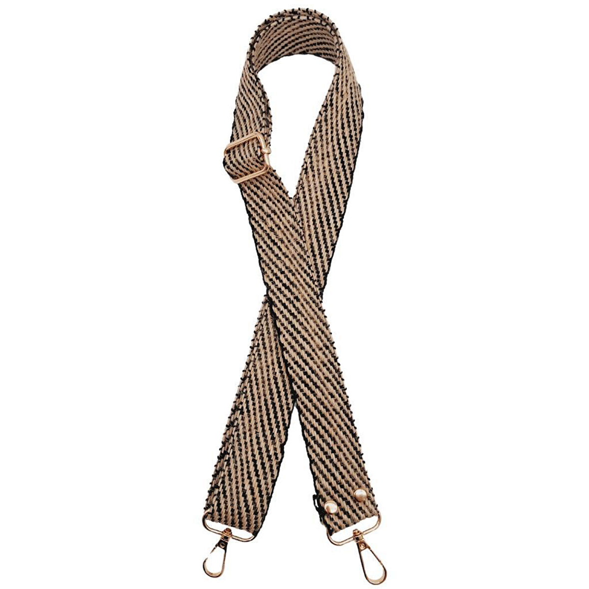120x3 cm Jüt Kolon Çanta Sapı Siyah Renk Light Gold Metalli