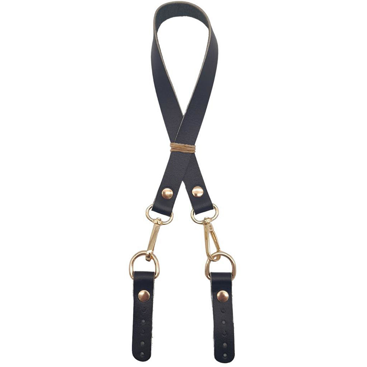 60x1.5 cm Gerçek Deri Siyah Renk Çanta Sapı Light Gold Metalli