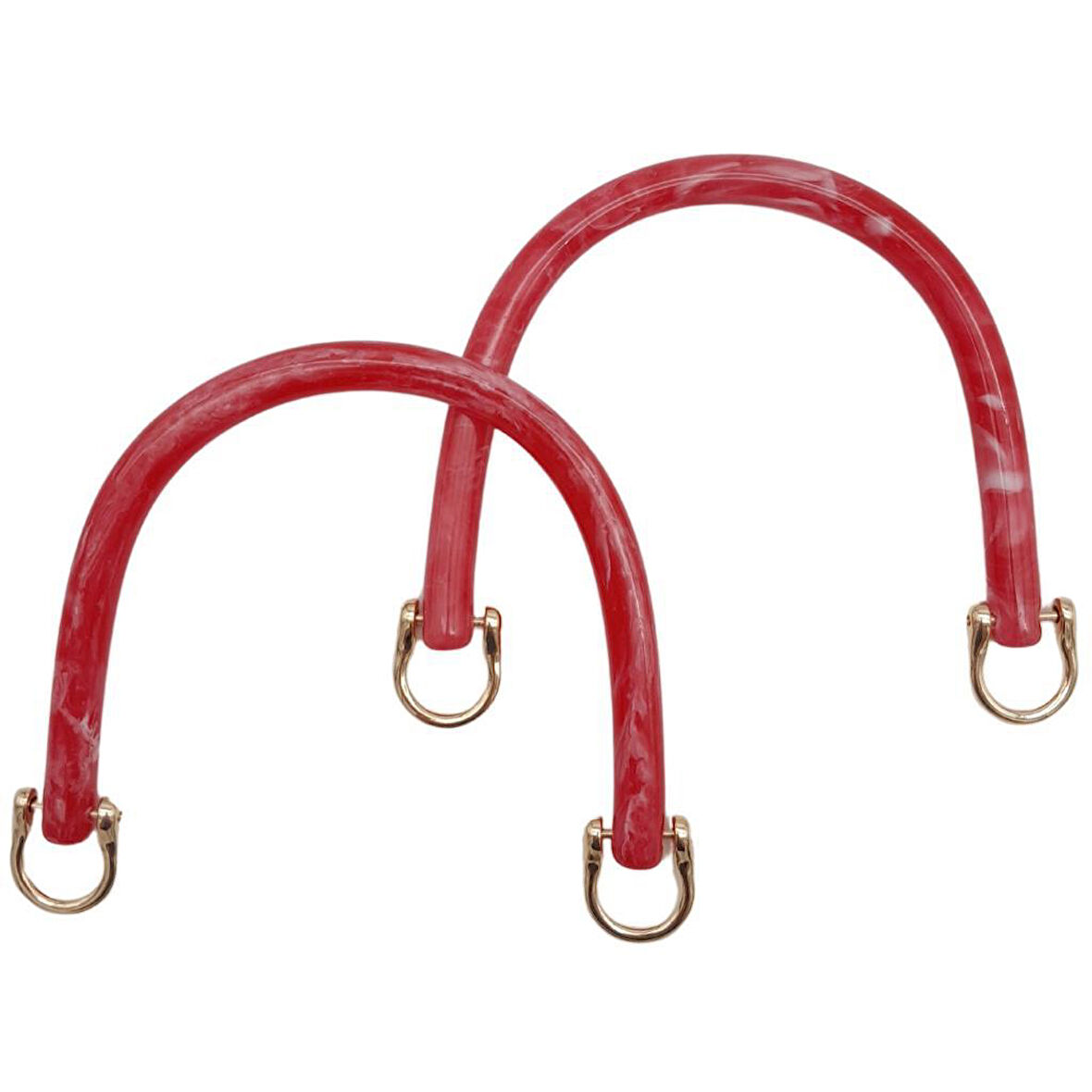 16 cm Akrilik Kırmızı Renk Çanta Tutma Sapı Light Gold Metalli