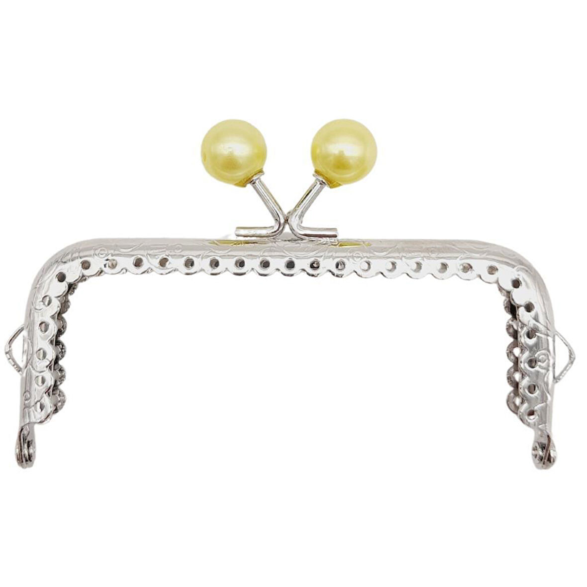 Angel Çanta Aksesuar 10.5 cm Gümüş Metal Sarı Toplu Dikdörtgen Cüzdan Klipsi Çanta Bursu Model 2